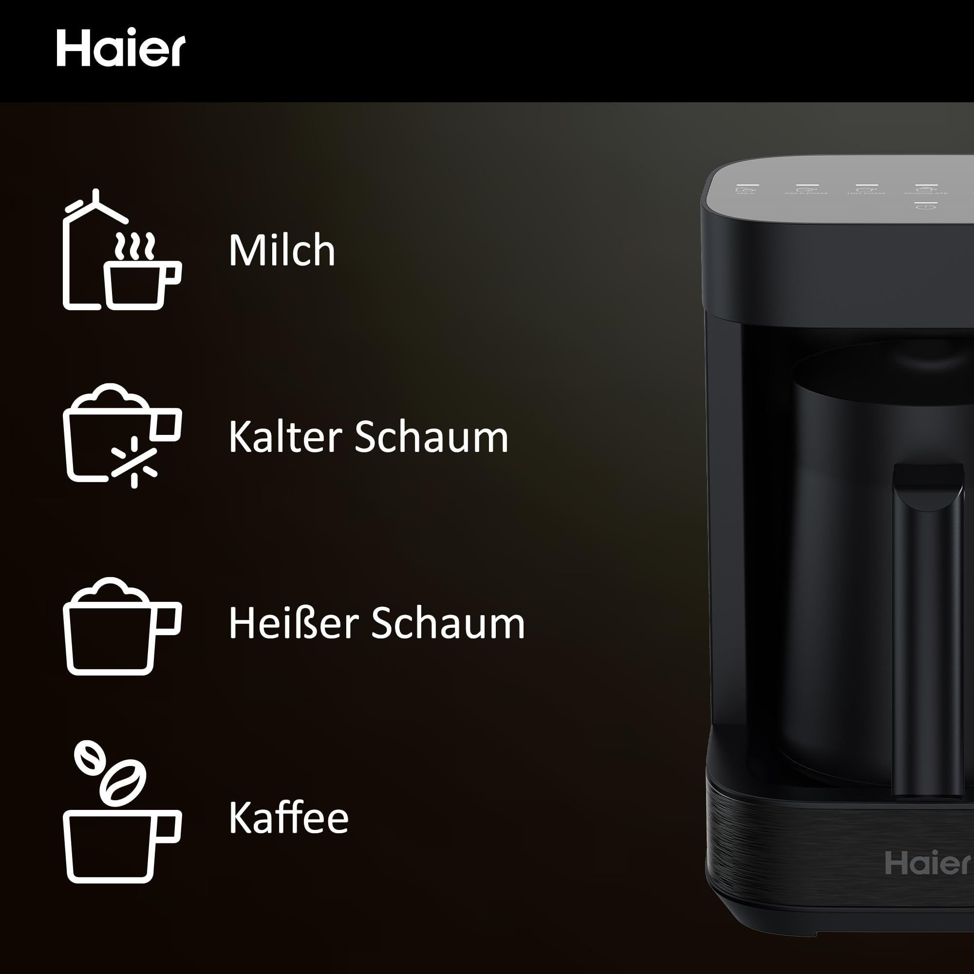 Haier Teekocher & Milchaufschäumer in einem I Multi-Getränke Zubereiter mit integrierter Teemaschine & Milchschäumer I Viele Programme für Kaffee, Heiße Schokolade, Tee & Aufguss [Serie 5 - HMB5A]