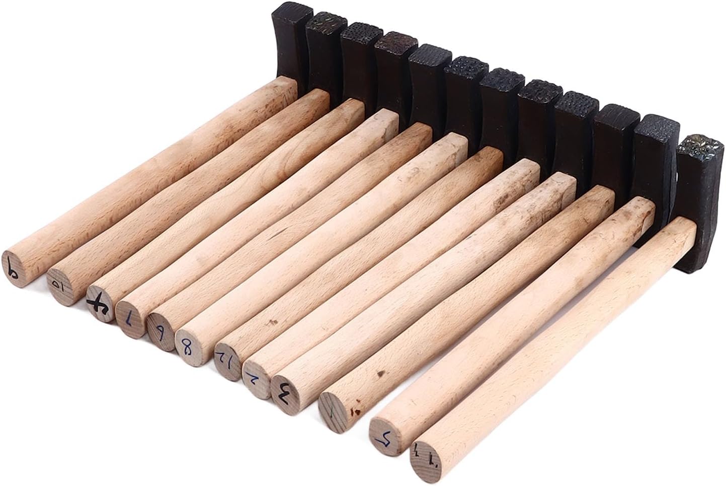 Ergonomic Texturing Hammer 12 Pattern Faces Metalworking - Wooden Handle Copper & Aluminium Crafting