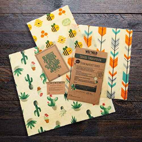 Bienenwachstücher von Weltheld im Kaktus-Design Beewax Wraps