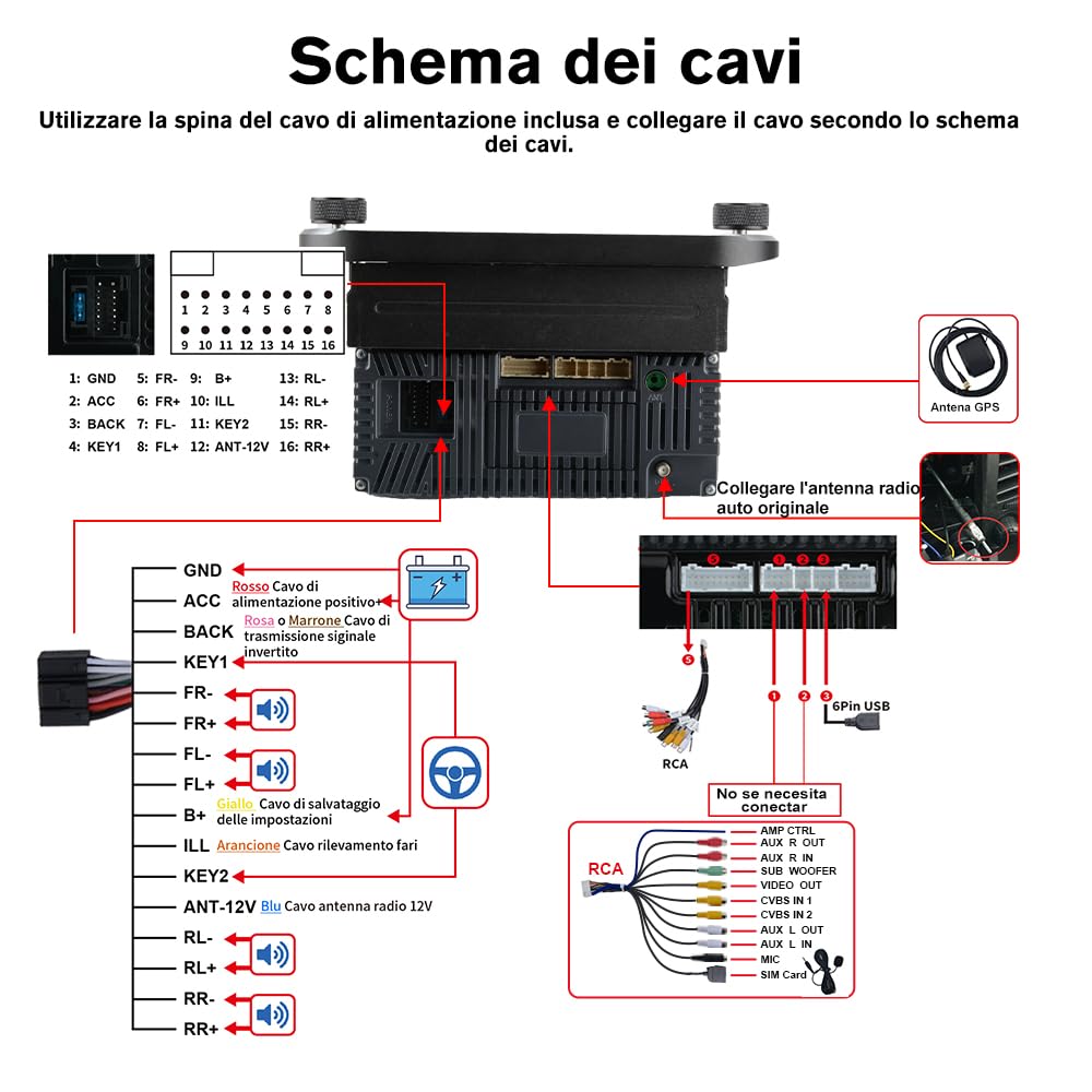 Android 14 Autoradio 1 DIN con schermo Bluetooth FM RDS GPS Online Navigazione Comandi al volante (2+64GB)