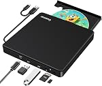Guamar External CD/DVD Drive for Laptop: USB C CD Burner DVD Player for Mac MacBook Portable Optical Disk Reader for PC Windows 11 Computer with SD/TF Slot & USB Ports