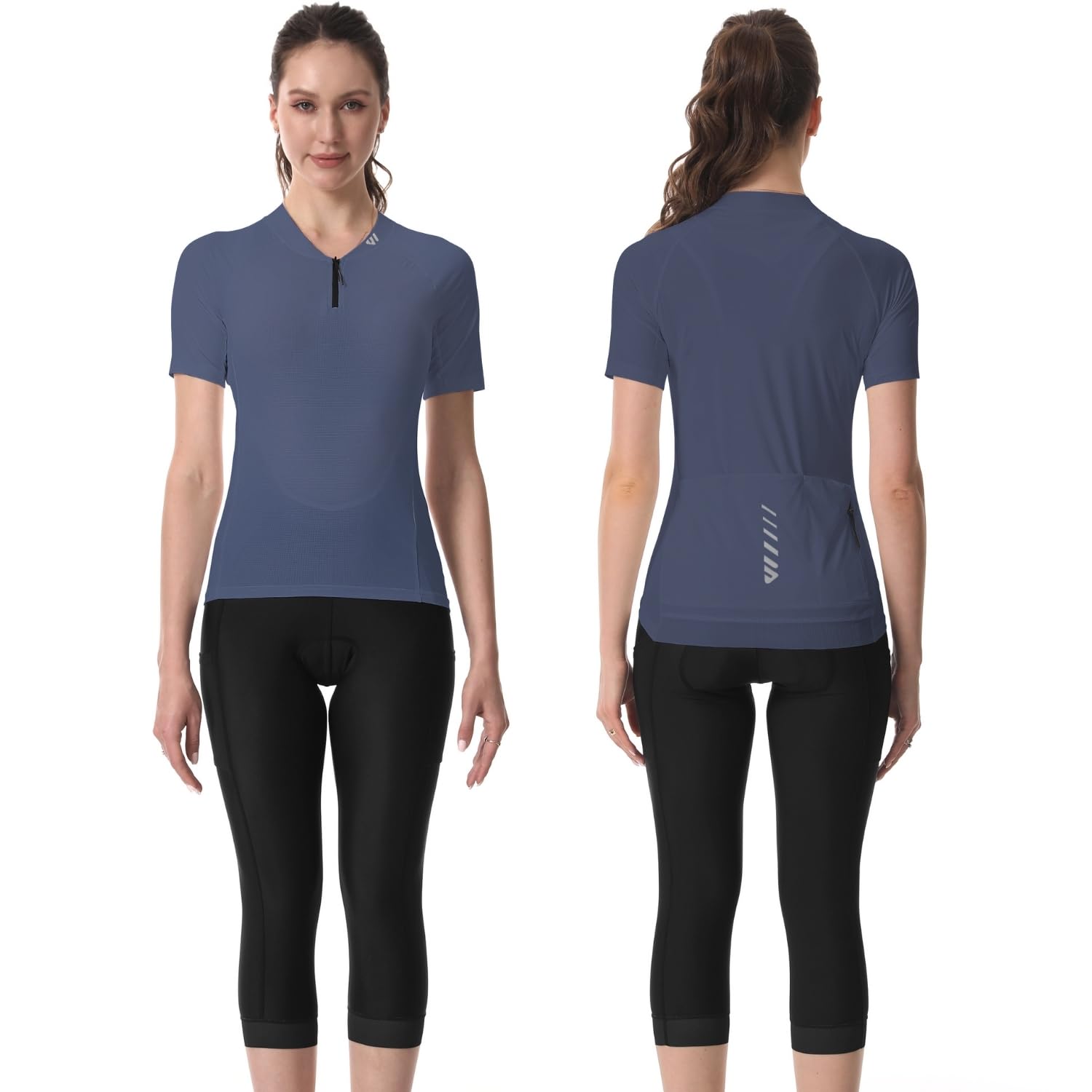 Wulibike Radtrikot Damen Halbe ReißVerschluss Fahrradshirt Mountainbike Fahrradtrikot Atmungsaktiv Rennrad Trikot Kurze äRmel Frauen Fahrrad Shirt 4 Tasche