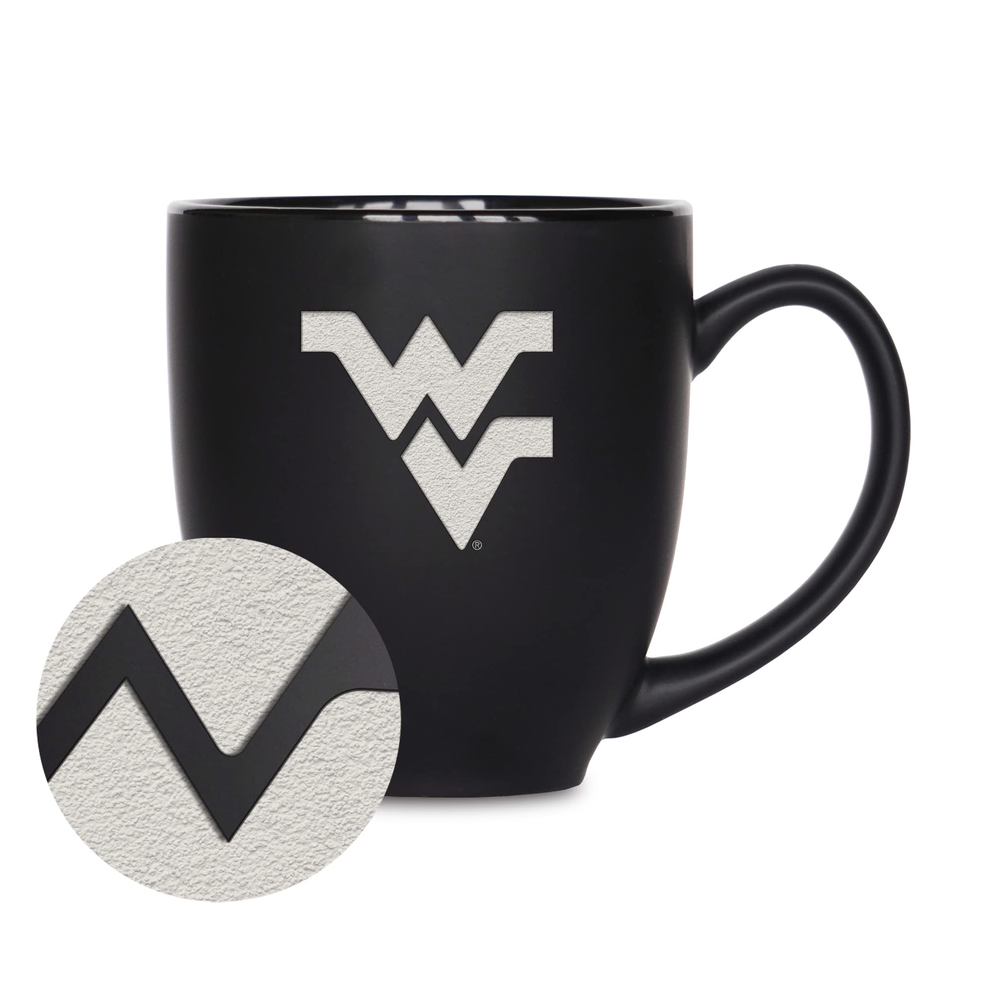 Rico Industries NCAA (V, W, X, Y Schools) Standard 15oz Laser Engraved Matte Black Ceramic Bistro Mug - For Hot or Cold Drinks