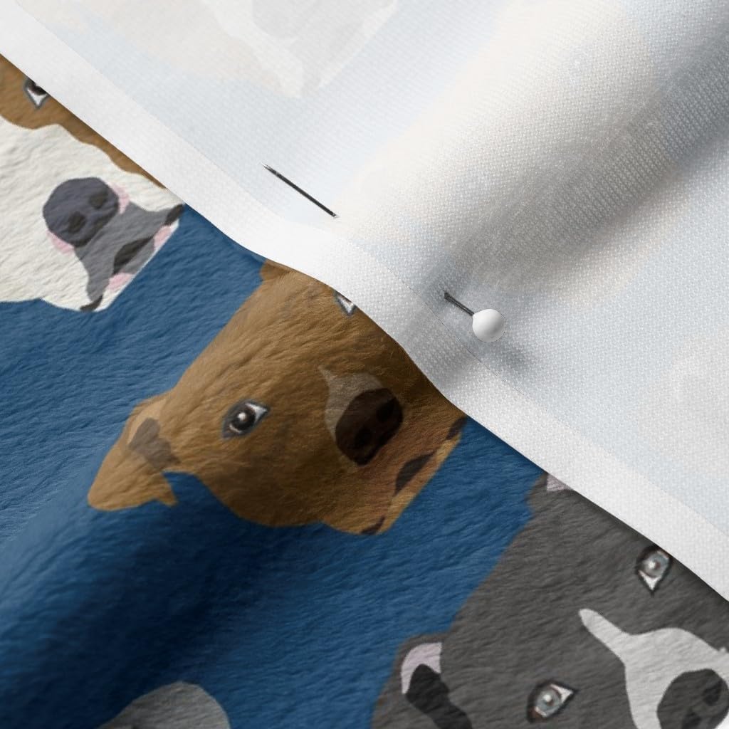 Spoonflower Fabric - Pitbull Heads Terrier Dogs Navy Cute Pet Portrait Printed on Minky Fabric by The Yard - Sewing Baby Blankets Quilt Backing Plush