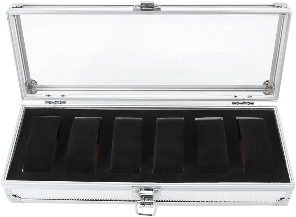 GOTOTOP Watch Display Box Aluminum Acrylic Watch Jewelry Storage Organizer 6 Slots with Visible Window Metal Clasp and Pillows for Men Women Home Display (6 Slots)