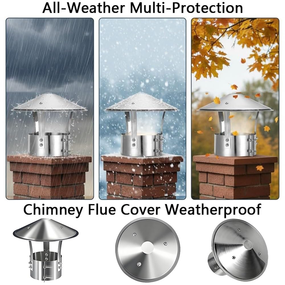 Tapa de Chimenea de Acero Inoxidable 304, 75 mm a 315 mm Sombrero de Chimenea para Tubo de Estufa, Cubierta para Chimenea de Hogar(8.3in/210mm)