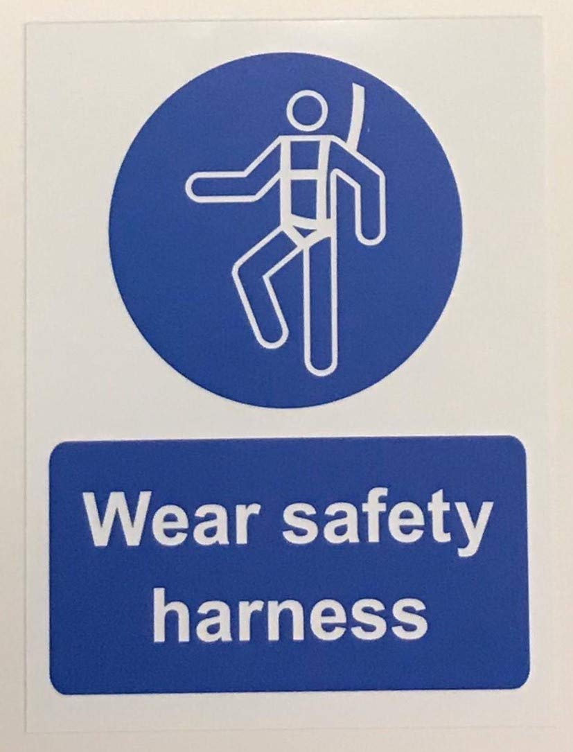 Wear safety harness Safety sign - Self adhesive sticker 200mm x 150mm