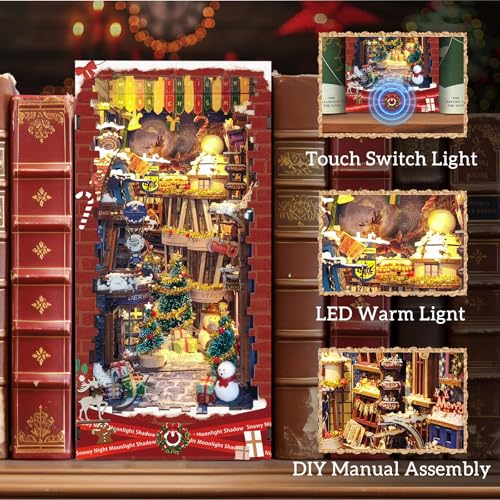 Quanquer Christmas Book Nook Kit - DIY Miniature House Dollhouse Kit for Adults, Booknook Bookshelf Insert Decorations, 3D Wooden Puzzle Gifts for Family and Friends - Image 3