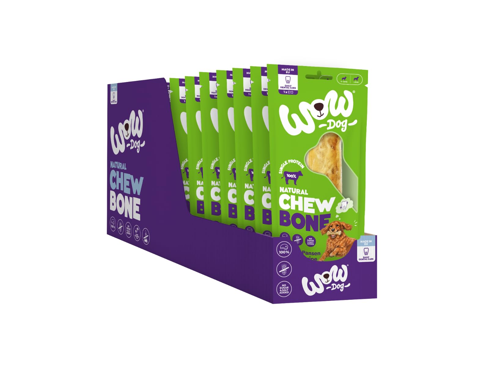 WOW Dog Natural Chew Bone Rind 12 x 115g | Kauknochen für Hunde aus 100% Rind