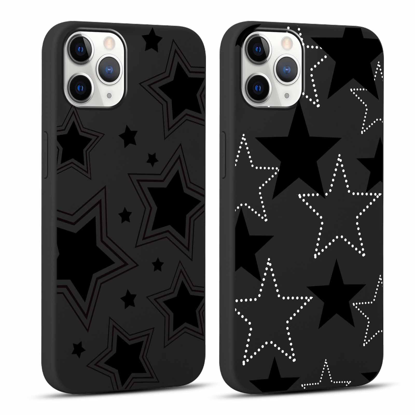 Yoedge 2 Piezas Funda para iPhone 11 Pro 5,8", Ultra Delgado Negro Suave TPU Silicona Carcasa con Aesthetic Lindo Dibujos, Antigolpes Anti-arañazos Protectora Caso para iPhone 11 Pro, Estrella 2