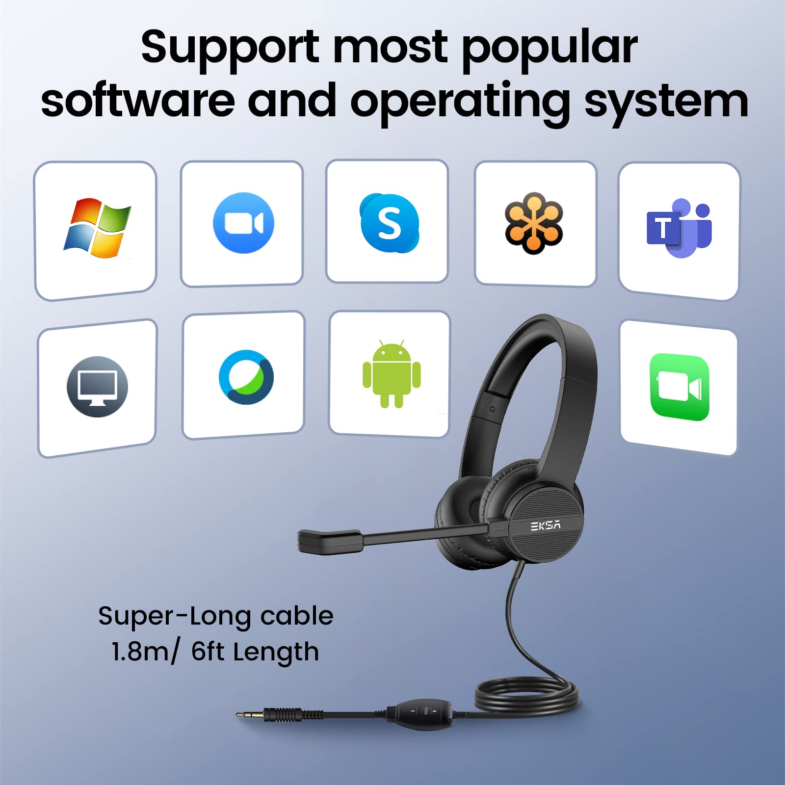 Auriculares con micrófono para PC, auriculares de computadora con cable de 0.138 in con controles de volumen y silencio de micrófono, auriculares ligeros con cancelación de ruido cómodos durante 5