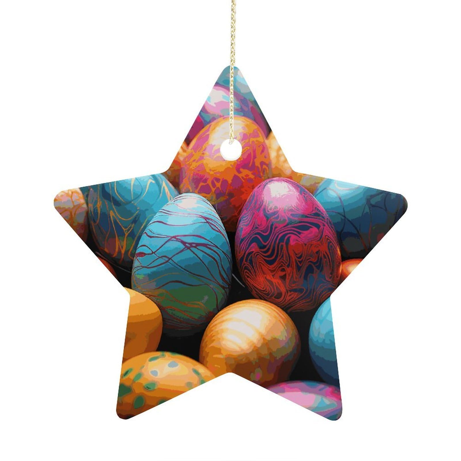 Fodpand Women's Style Easter Day Colorful Eggs Ornament With String, Keepsake Hanging Decorations,Ceramic Ornaments For Men Indoor Home Holiday Party Gifts