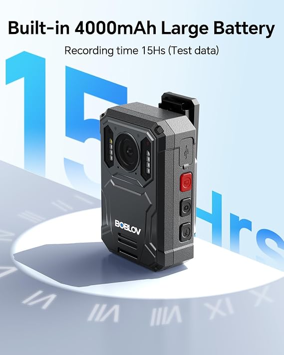 BOBLOV KJ23Pro 2K 128GB Body Worn Camera with Night Vision, 4000mAh Battery