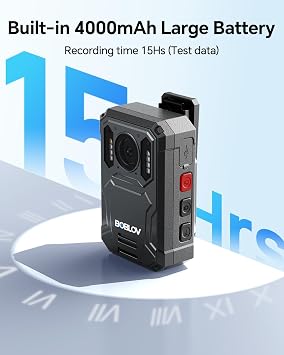 BOBLOV KJ23Pro 2K 128GB Body Worn Camera with Night Vision, 4000mAh Battery