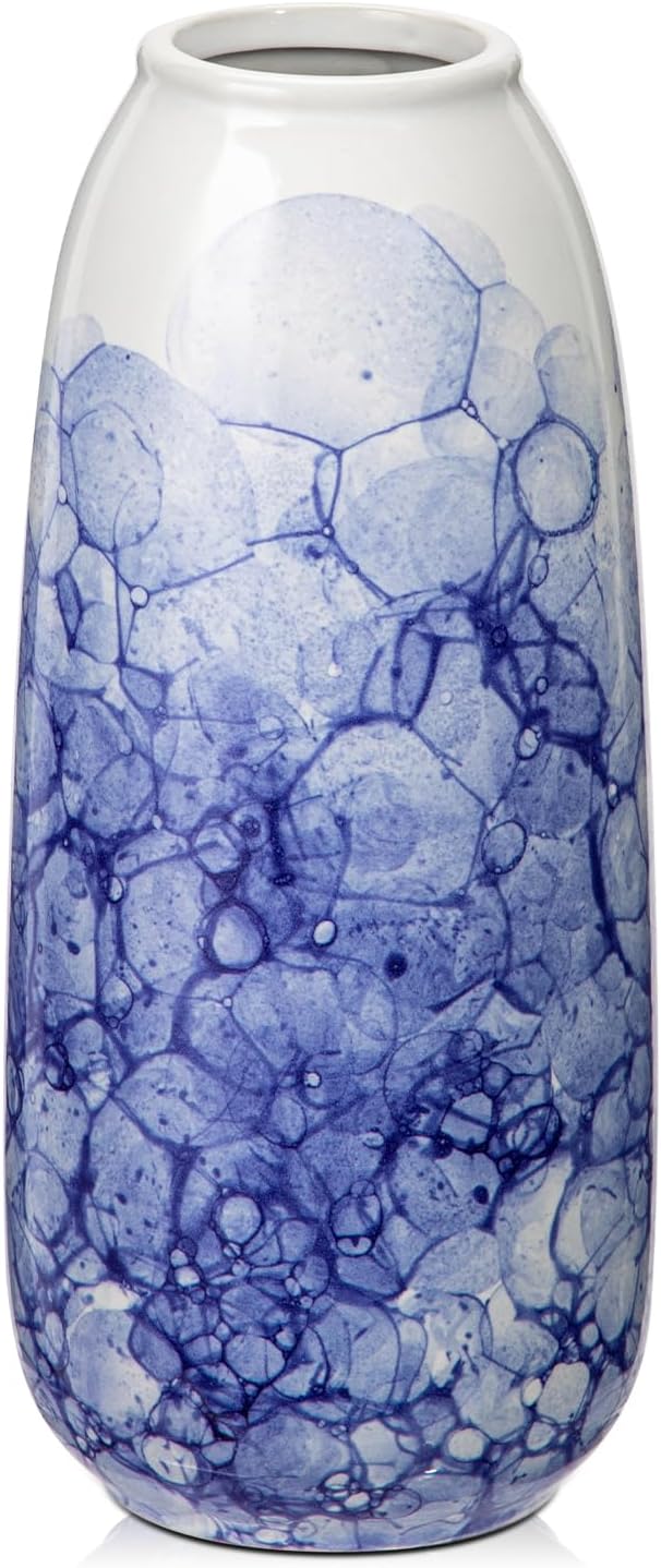 Oairse Blue and White Ceramic Vase, Chinoiserie Porcelain Flower Vase 9" for Centerpieces, Living Room, Dining Table Home Decor, Style 2 9 inches