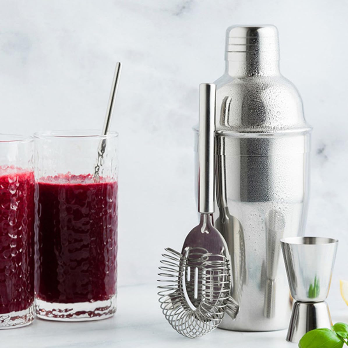 Gadpiparty Juego de Coctelería 12 Piezas Coctelera de Acero Inoxidable y Base de Bambú para Preparar Bebidas en Fiestas y Hogar
