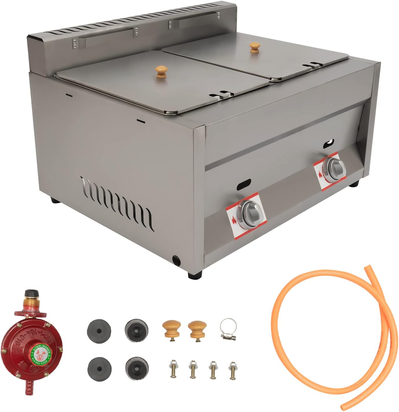 Dual Server Food Warmer 2-Pan 400 fl oz Commercial Gas Bain Marie Buffet Countertop Food Warmer Steam Table Steamer Soup Warmer Adjustable Temp Gas Fryer Steamer Cooking Heating Pot