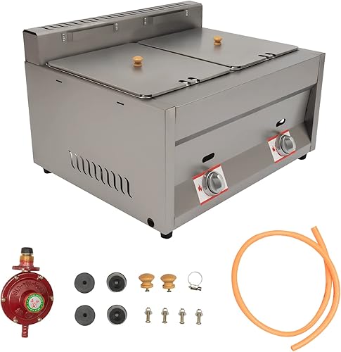 Freidora de gas propano GLP, 2 quemadores, freidora comercial de gas profundo, calentador de alimentos de gas natural, acero inoxidable, 6L ×2 para