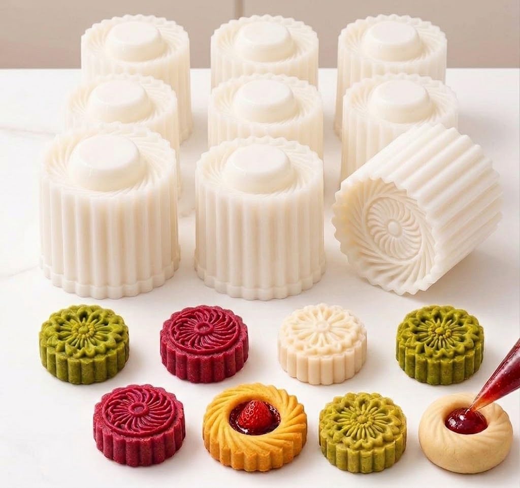 Sunflower Patterned Round Hand-Press Mooncake Mold (10PCS)