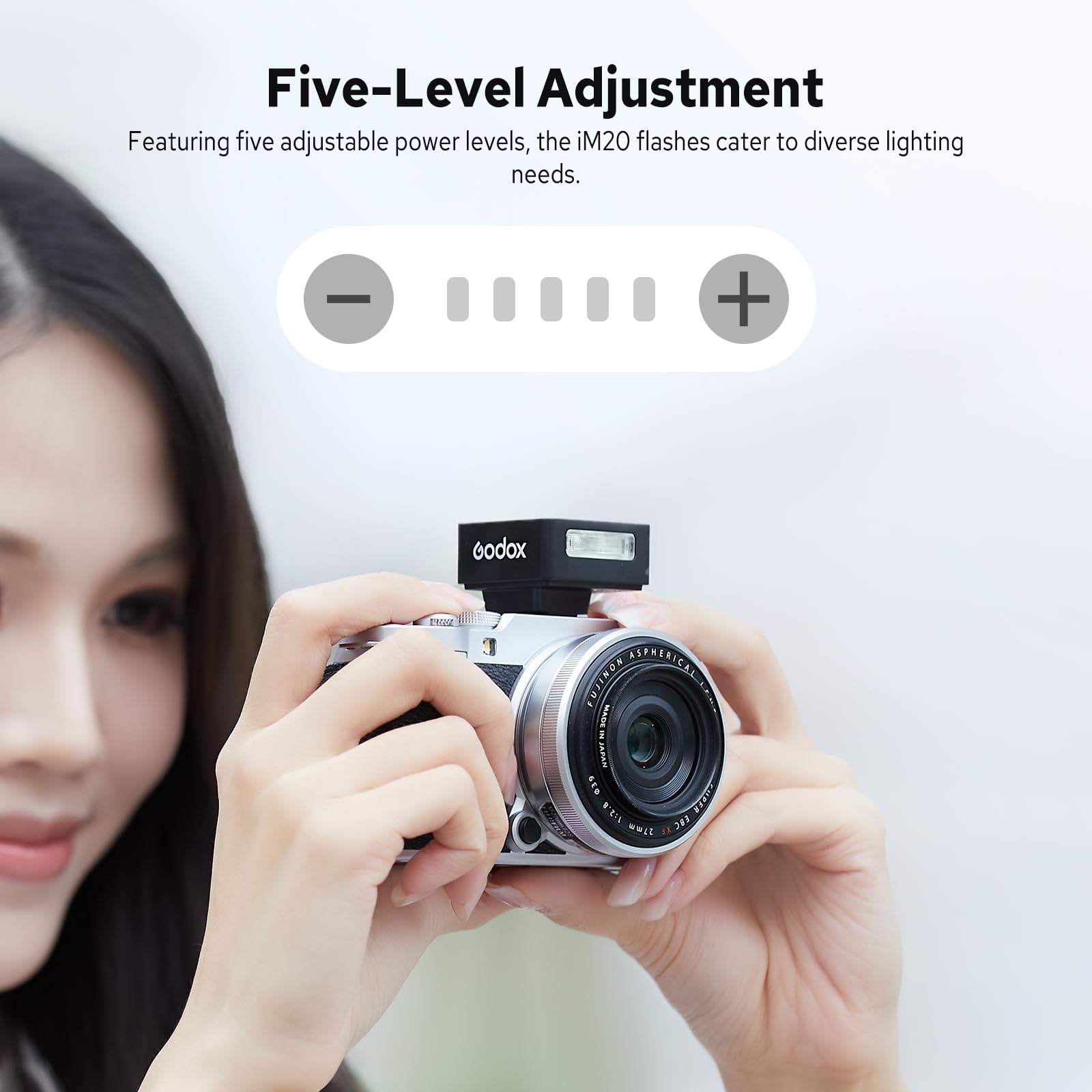 GODOX iM20 Flash fotocamera, 5 livelli potenza, 440 flash piena, batteria litio integrata Canon Fuji Panasonic Olympus Sony