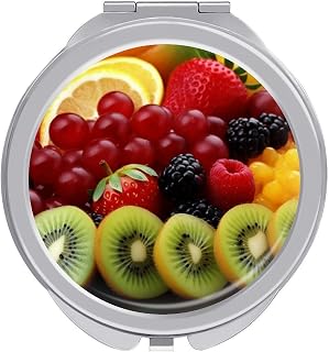 Travel Fresh Fruit Makeup Mirror Compact Pocket Vanity Mirror Double-Sided 2X /1x Magnifying Round Folding Handheld Cosmetic Beauty Mirrors for Purse Handbag