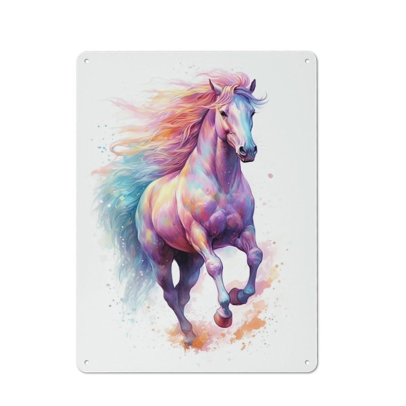Junmoney Style-16 Cute Watercolor Horse Tin Sign 40X30cm For Living Room Wall, Rustic Wall Decor, For Living Room Decor Lovers