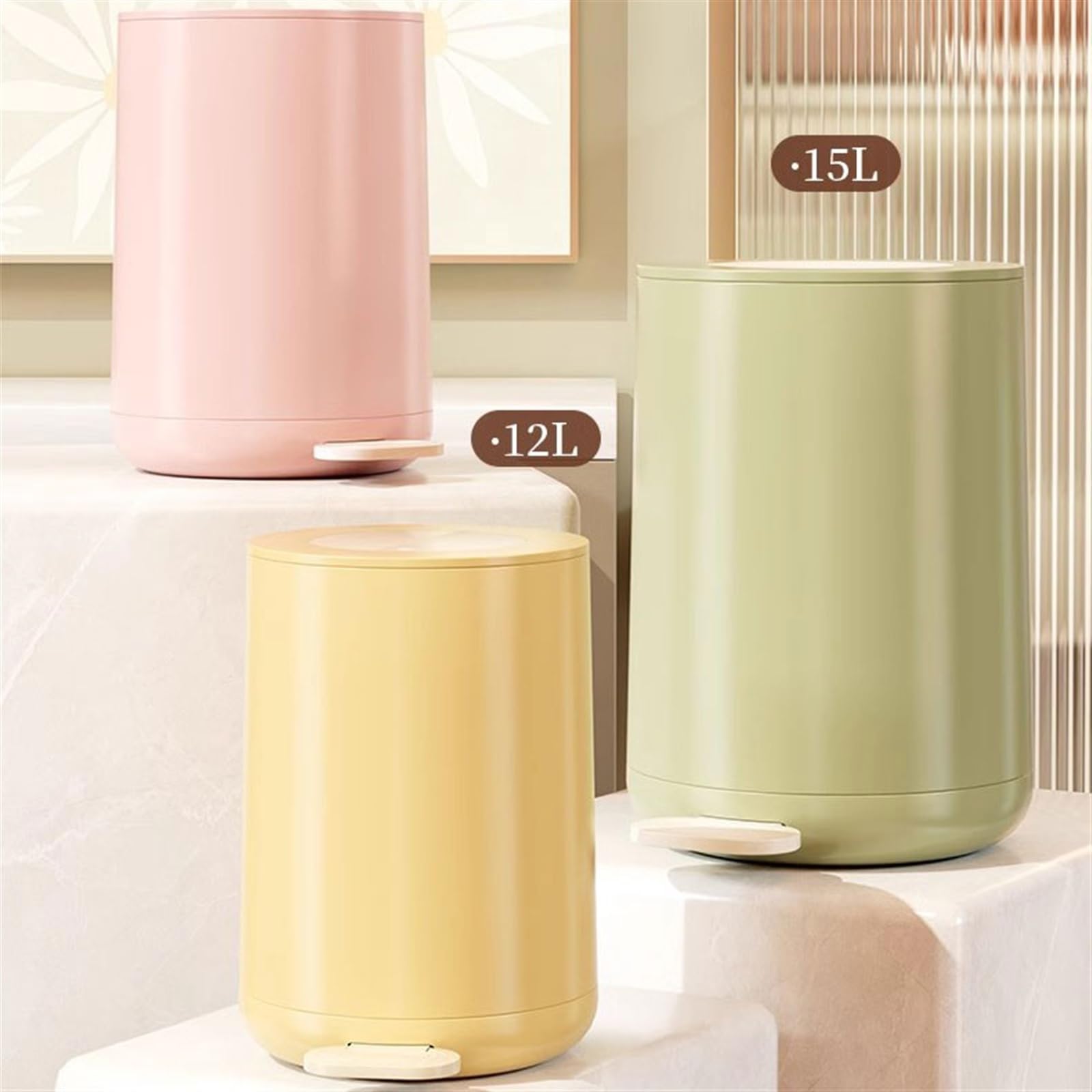 Pattumiera da bagno Piede Pressa a mano Tipo Pattumiera Domestica Luce Lusso Bagno WC Cucina Soggiorno con coperchio Camera da letto Grande capacità Bidoni della spazzatura per interni(Green,Piccolo)