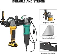 Vista 2 de UNITEDPOWER Soporte de amoladora angular - Estante de almacenamiento/soporte de 4 bahías con colgador de cable, soporte de montaje en pared