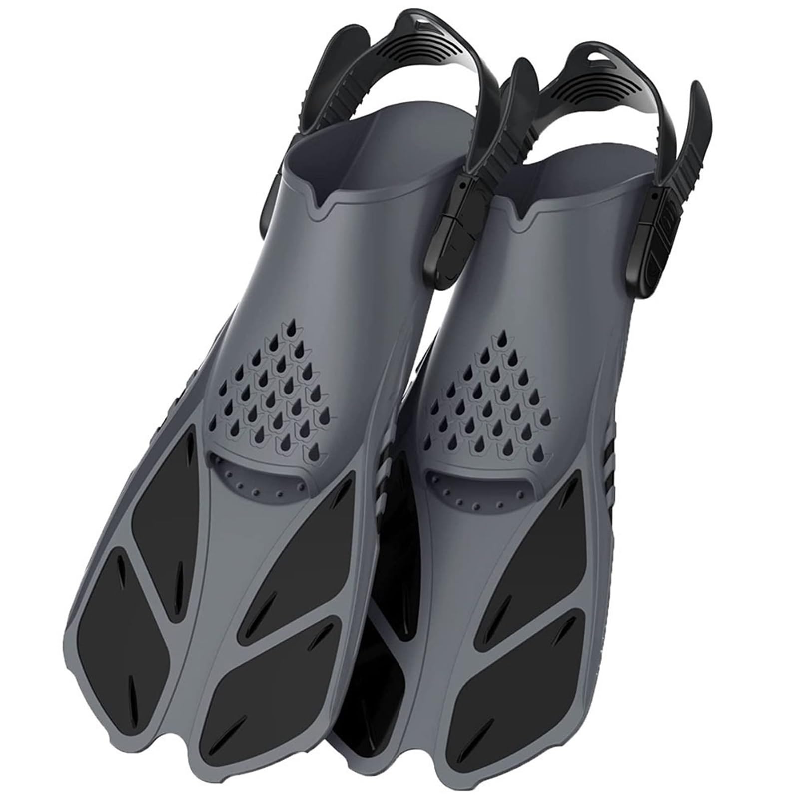 Aletas Buceo Aletas de snorkel con hebillas ajustables, aletas de natación, zapatos de buceo cortos de silicona, tacón abierto, tamaño de viaje, adultos, hombres y mujeres Aletas De Buceo(Black,S/M)