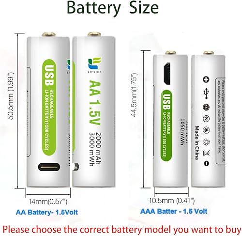 Miniatura 2 de AAA Baterías recargables 4 paquetes+cable, iones de litio 1050 mWh 1.5V batería AAA, 1200 ciclos para cepillo de dientes control remoto juguetes