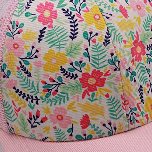 Promindfun Womens Ponytail High Messy Bun Hats Distressed Baseball Caps Unconstructed Washed Dad Hat Girls Trucker Ponycaps (0002-Pink Flowers) #TOP4