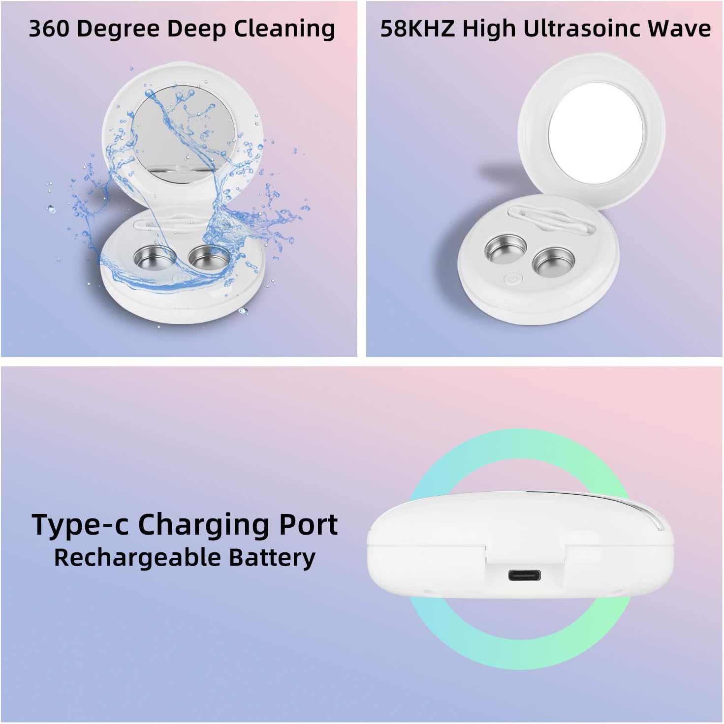 Ultrasonic Contact Lens Cleaner Machine Portable with Type-C USB Cable for Disposal Soft Lens/Hard Lens/Contact Lens/Colored Lens/RGP Lens/OK Lens : Health & Household