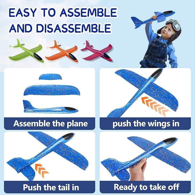 HATFRYF 4 Pack Airplane Toy, 24cm Throwing Glider Plane, Foam Plane Airplane, Aeroplane Toys, Dual Flight Mode Aeroplane - Image 2