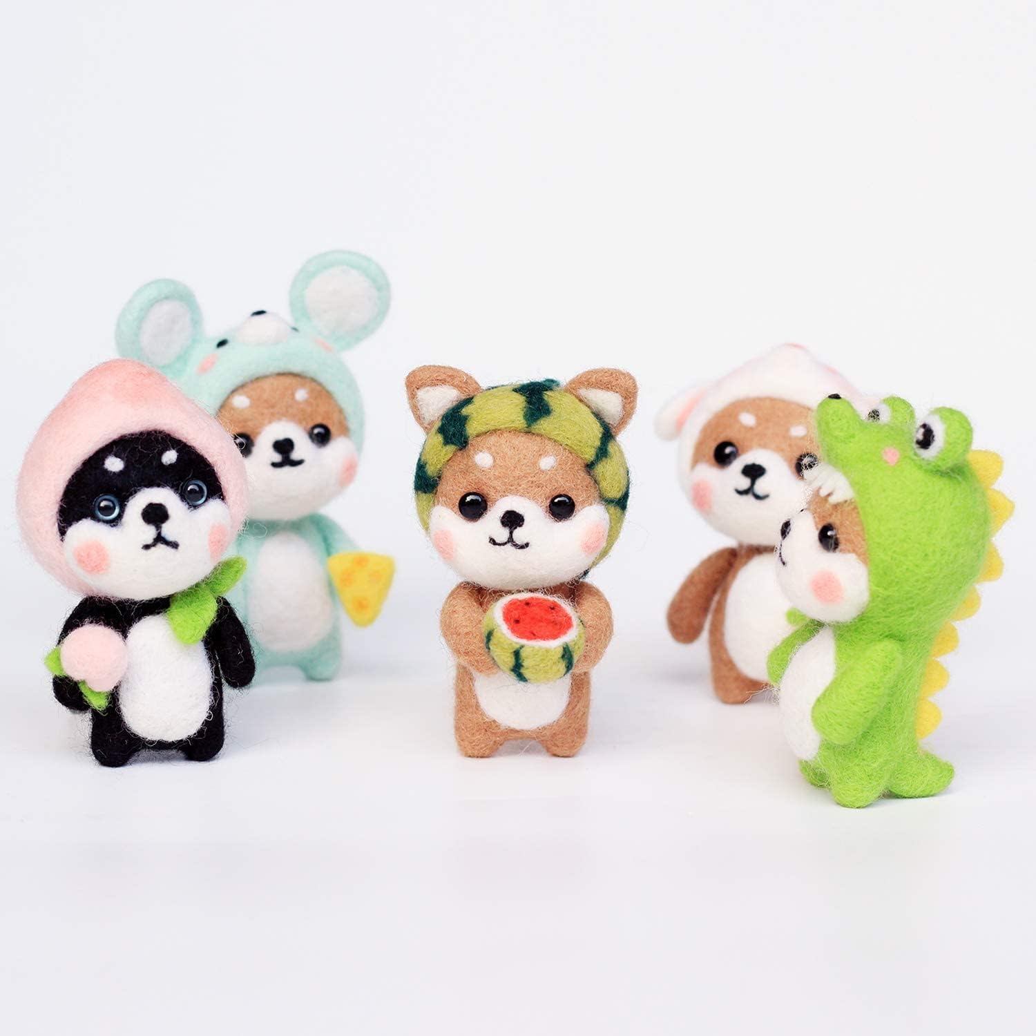Hancool Needle Felting Starter Kit Wool Felt Craft DIY Supplies 3D Animal 5 Pack Cute Shiba Inu Dogs Set Easy for Beginners