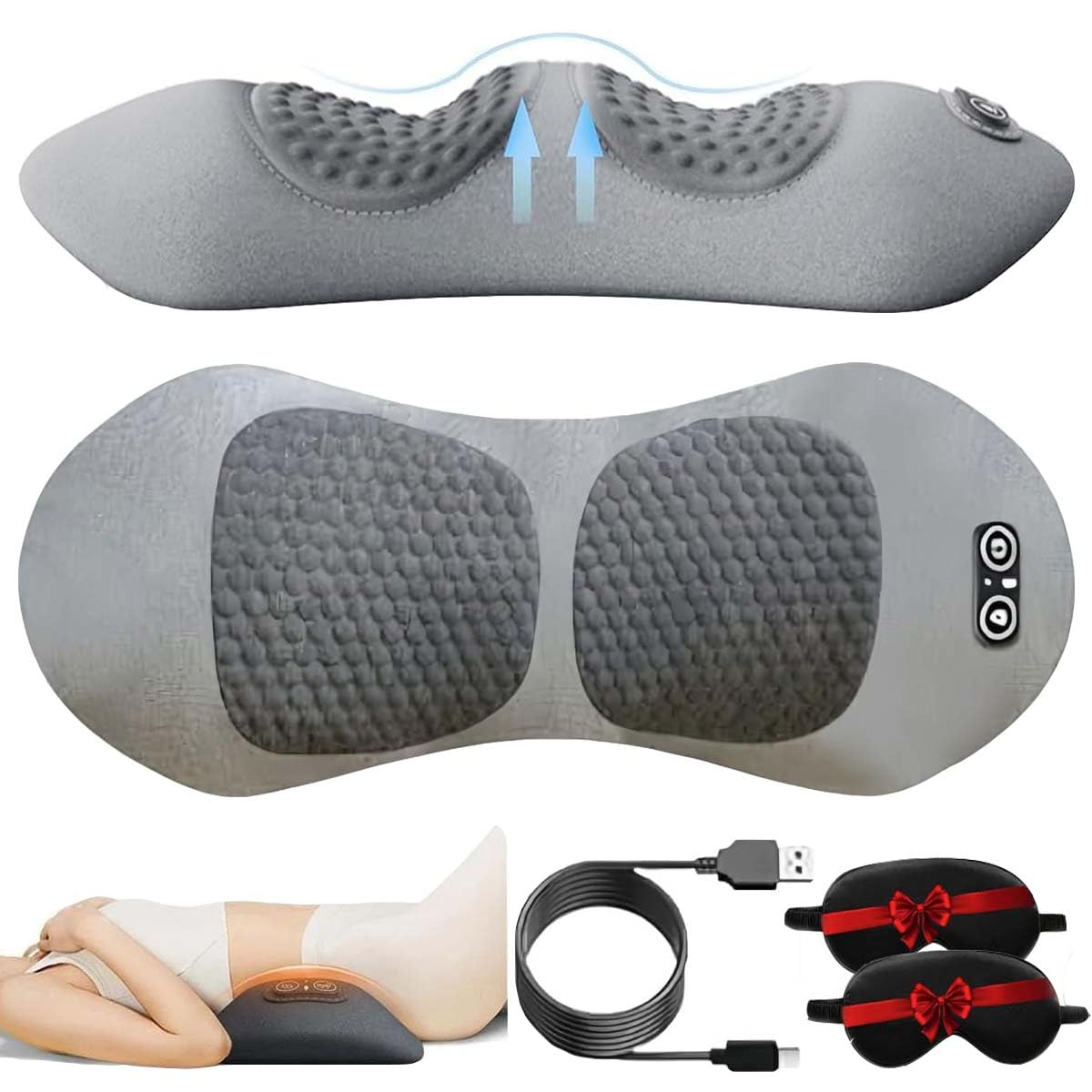 Masaje De Espalda 3 En 1,Almohada Masajeadora De Cuello,Soporte Lumbar ErgonóMico,Temperatura Constante Con Tres Velocidades, Para Cuello, Hombros Y Cintura.[Gris claro]