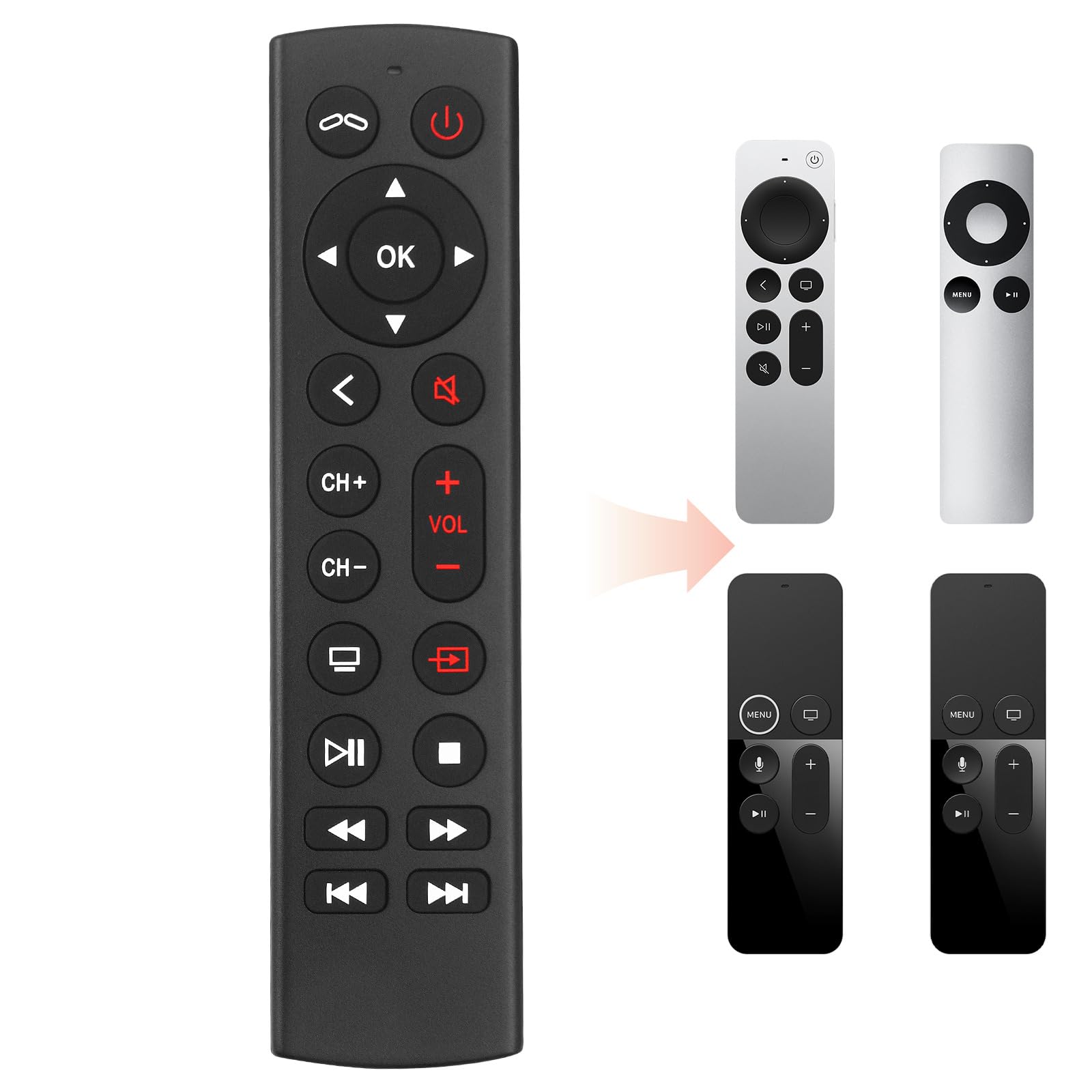 Universal Replacement Remote for Apple TV 4K/ Gen 1 2 3 4/ HD A2843 A2737 A2169 A1842 A1625 A1427 A1469 A1378 A1218 (NOT Siri and Voice)