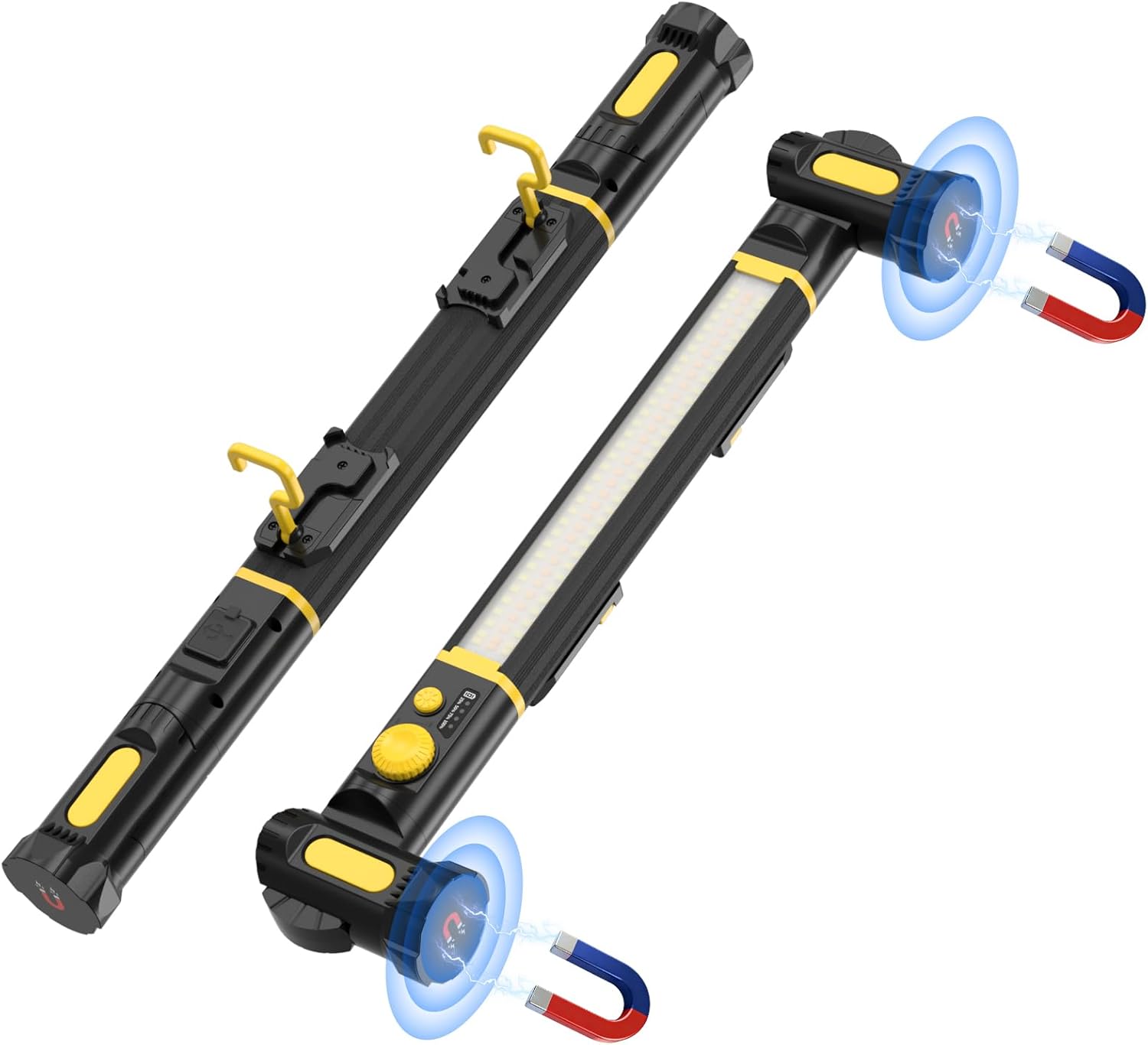 Magnetic Work Light, 5200mAh Rechargeable LED Work Light Bar, 3000LM Bright Under Hood Mechanic Light for Car Repairing/Inspection/Garage/Workshop/Emergency (1 Pack Black-Yellow)