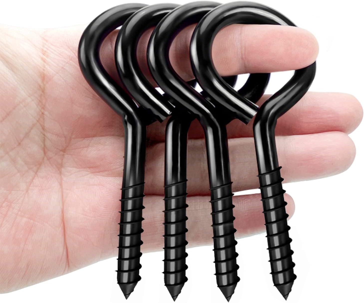 4.0 Inch Black Eye Hooks, Self Tapping Eye Hooks, Screw Eyes for Indoor Outdoor Use, Eye Bolt 4 Pack.