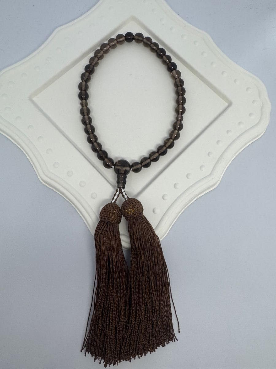 茶水晶 スモーキークォーツ 片手数珠 略式数珠 念珠 数珠 御念珠