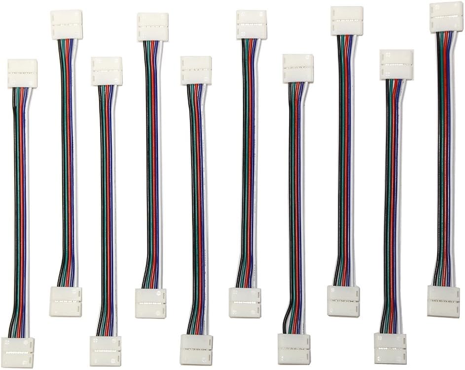 EvZ 10-Pack 5-Pin LED Strip Connectors for 12mm Wide 5050 RGBW Strip Lights - Solderless Strip to Strip Jumper with 14cm 22AWG Extension Wire - Gapless & Flexible Connection for Multi-Color LED Tape