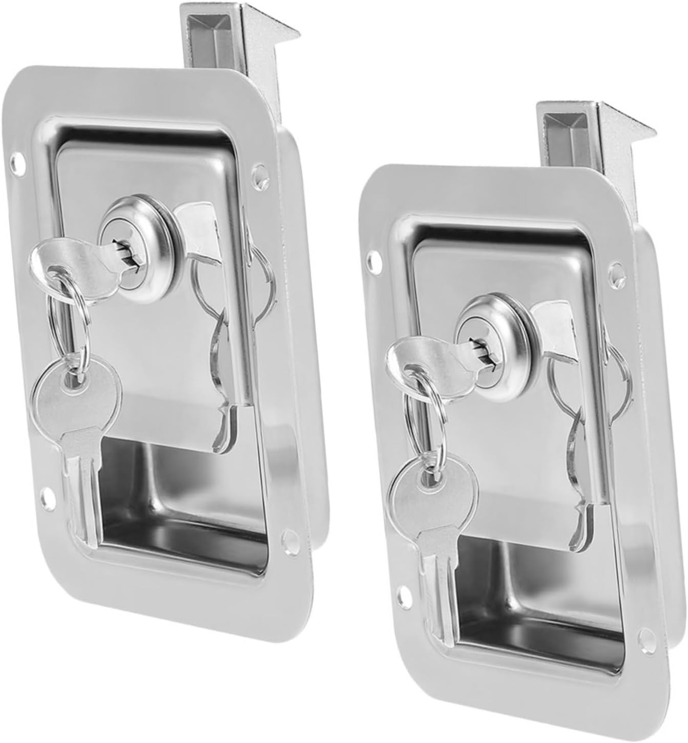 2pcs Stainless Steel Flush Mount Paddle Locks for Truck Toolbox Rv Box Door Latch Replacement, Heavy Duty Vehicle Part Security Locks for Trailer and Camper