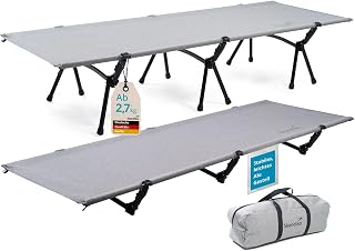 Skandika Campingliege Svalig | Aluminium Feldbett für Camping, 2,7 kg, Ultraleicht, abnehmbare Füße, verstellbare Höhe, 150 kg belastbar, 192x66 cm | Alu Campingbett faltbar für Trekking Zelt