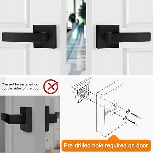 Miniatura 4 de Probrico Paquete de 4 manijas de puerta simuladas en negro mate, manijas interiores que no giran, manijas reversibles resistentes para interiores