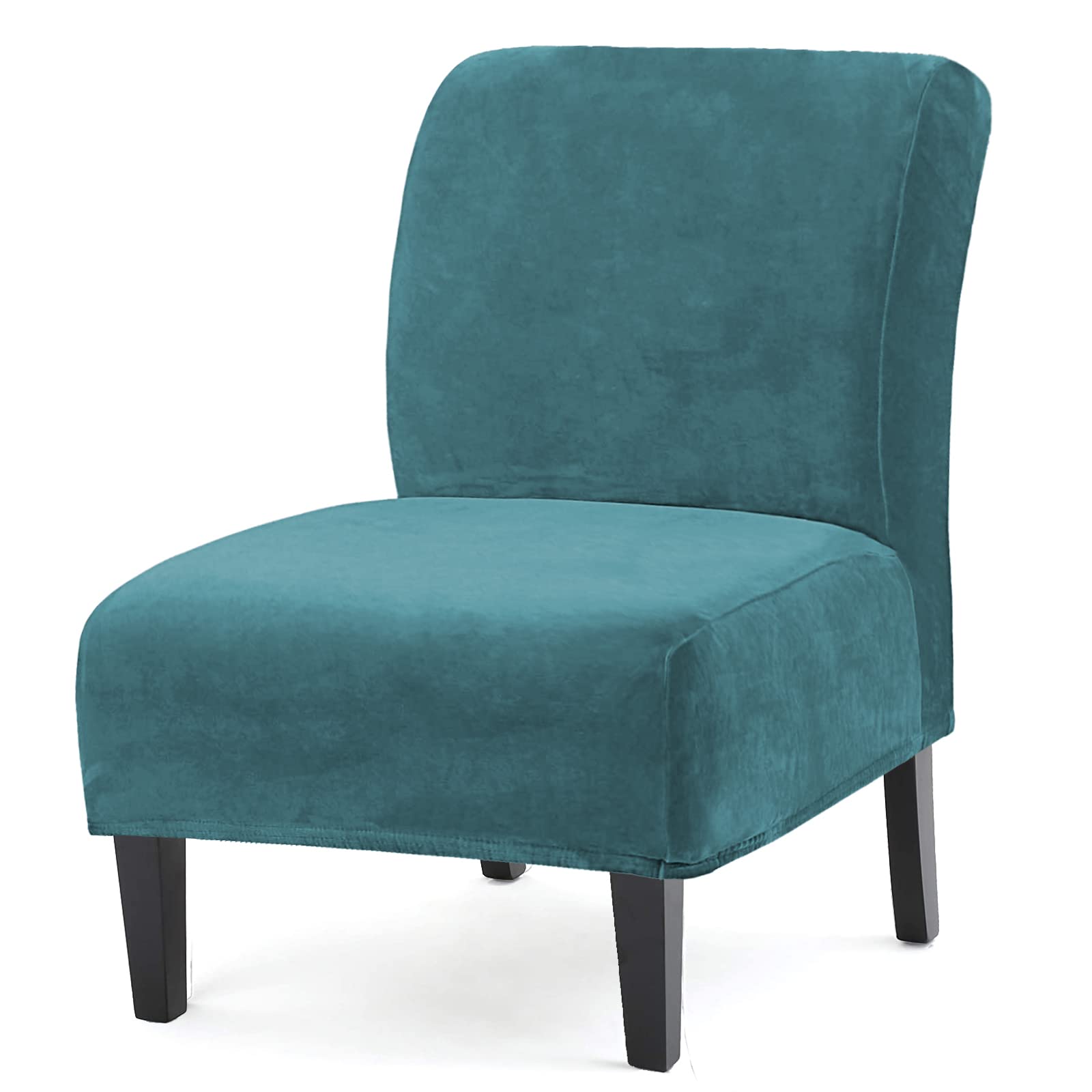 UCCONO Armless Accent Chair Slipcovers, Thick Velvet Slipper Accent Chair Covers for Living Room/Hotel Oversized Big Chairs, Removable Furniture Protector, Machine Washable (Peacock Blue)