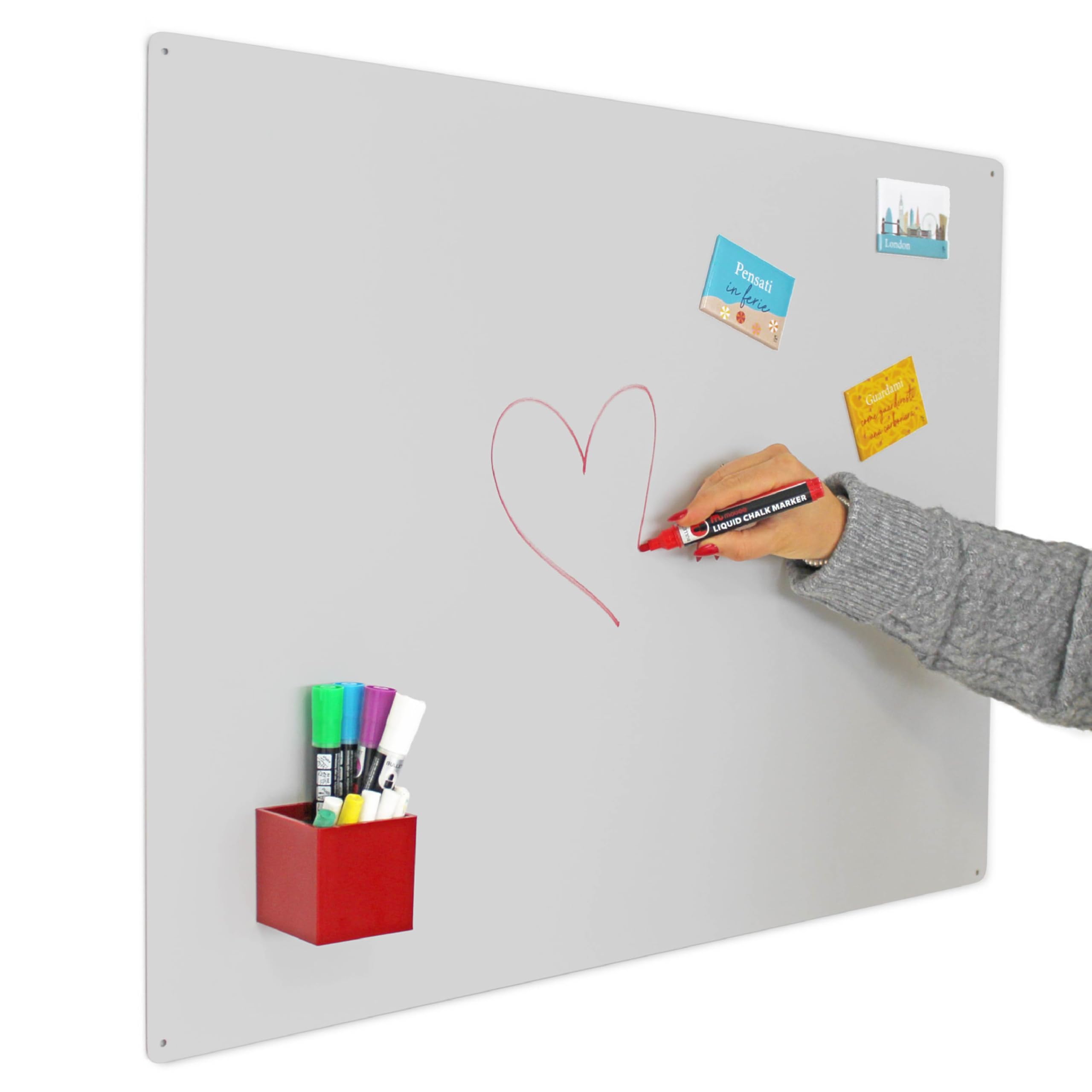 KalaMitica - Magnetic Wall Board - Writable with Chalk and Erasable - Silver - 74 x 57 cm
