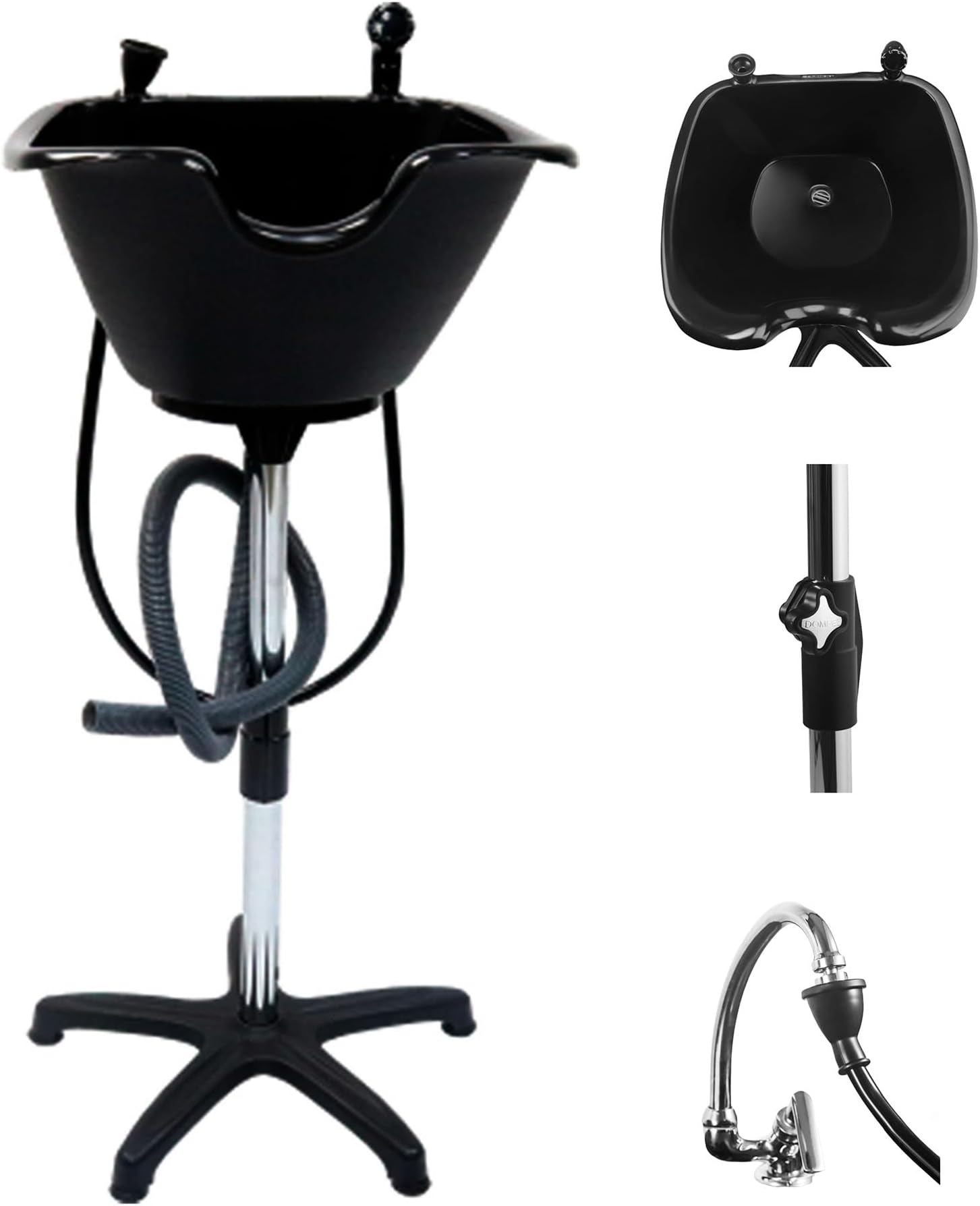 Dompel Portable Shampoo Bowl – Washing Unit & Hair Sink for Salons, Home Care, Seniors & Disabled – Chrome Steel Structure, Adjustable Height, 22L Capacity