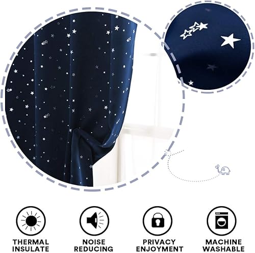 Miniatura 6 de Cortinas opacas para dormitorio con aislamiento térmico, cortinas de estrella brillante plateada, con ojales antiguos, tratamiento de ventana
