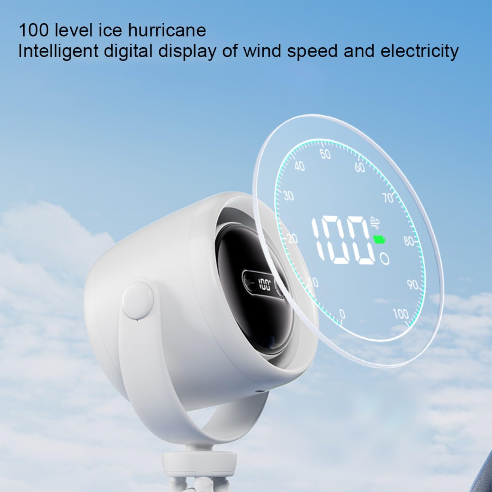 Ventilatore ricaricabile per passeggino con batteria da 20000 mAh, 100 velocità, senza lama, con clip e luce LED e aromaterapia, per campeggio (bianco)
