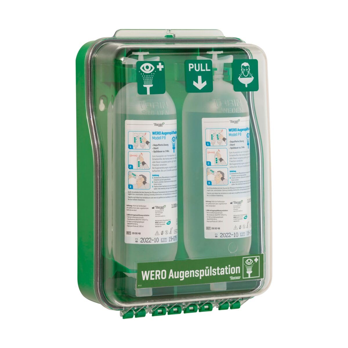 WERO Augenspülstation mit 2 Augenspülflaschen P 8 à 1.000 ml (gepufferte Lösung, steril) (DustProof)