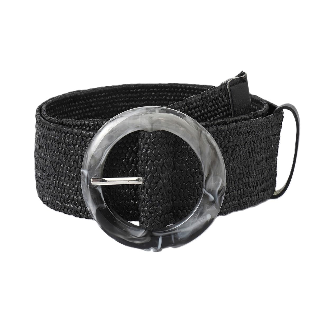 AGUTALITHIC Women's Straw Braided Causal and Dress Belt 5cm Wide Soft Woven Rattan Strap Waistband with Fashion Round Buckle(100cm/39, Black)